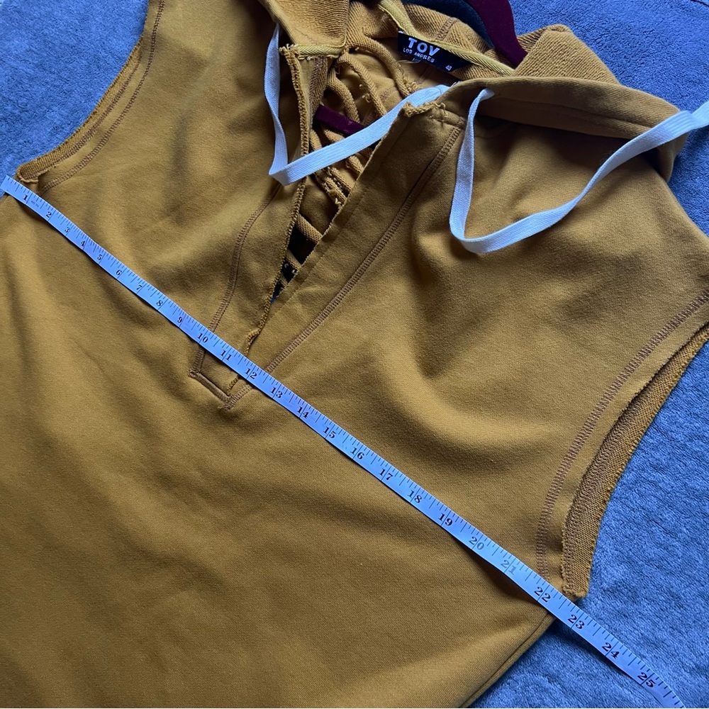 TOV Hoodie Dress Sz M Sweatshirt Short Sleeve Jersey Pockets Distressed Grunge - Picture 6 of 12